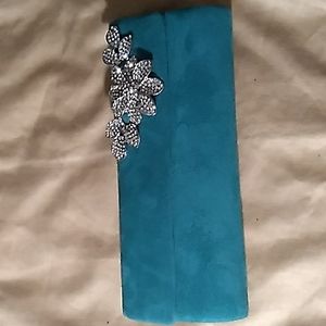 SUEDE PURSE/BAG  TURQUOISE AND SILVER